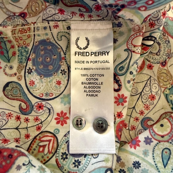 Fred Perry x Liberty Dull Colorful Paisley Designer Button Up Shirt Mens 40 MED - Picture 8 of 8